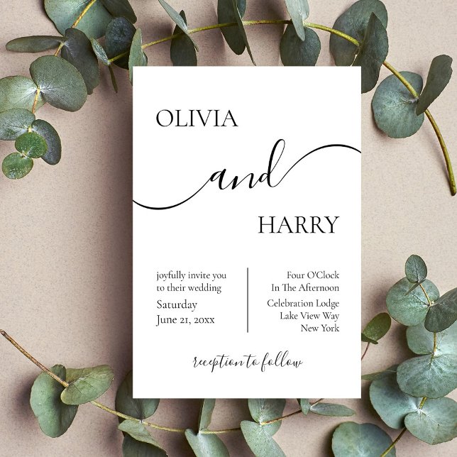 Minimalistisk Elegant bröllop-inbjudan Svartvitt Inbjudningar (Skapare uppladdad)