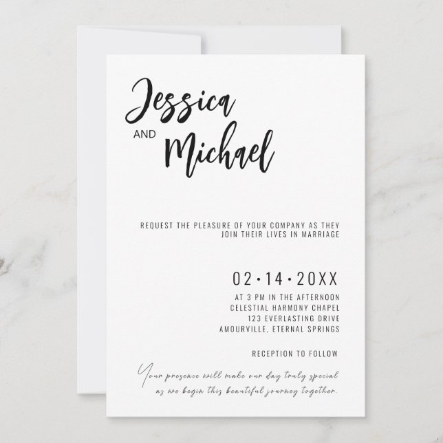 💍 Minimalistisk Elegant bröllop  Inbjudningar (Framsida)