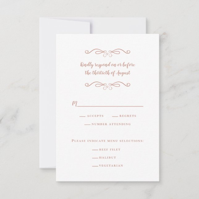 Minimalistisk elegant bröllop-måltider, vit och Ro OSA Kort (Framsida)