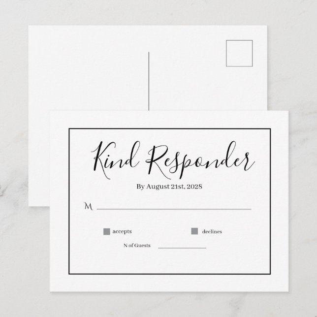 Minimalistisk Elegant Bröllops-Svar Postkort Vykort (Fram/baksida)
