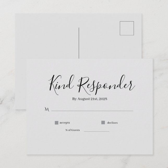 Minimalistisk Elegant Bröllops-Svar Postkort Vykort (Fram/baksida)