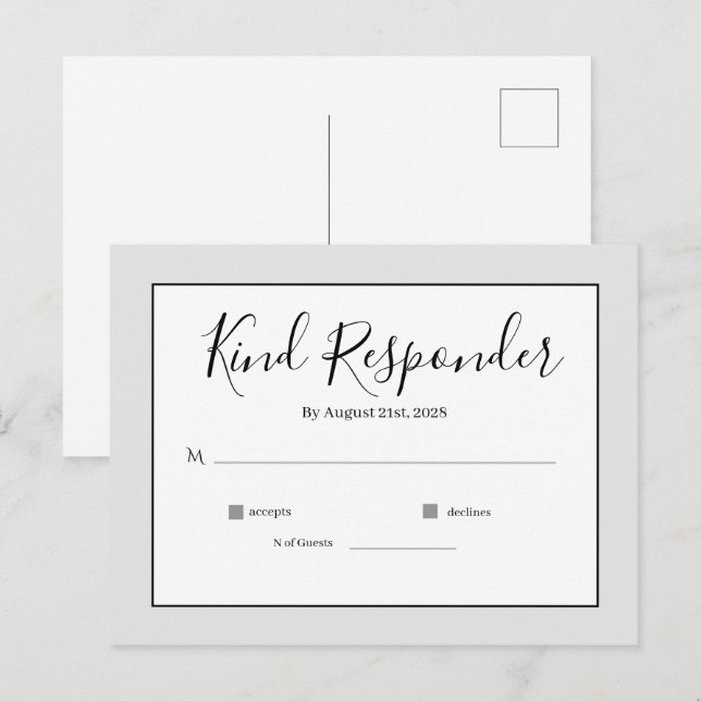 Minimalistisk Elegant Bröllops-Svarskort Vykort (Fram/baksida)
