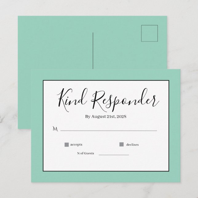Minimalistisk Elegant Bröllops-Svarskort Vykort (Fram/baksida)