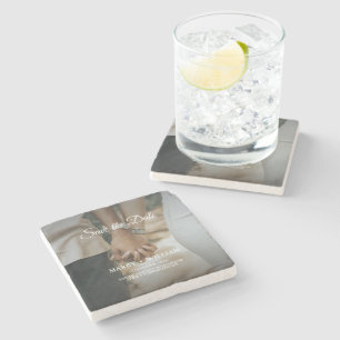 Minimalistisk Elegant Bröllopsfoto Spara Datumet Stenunderlägg