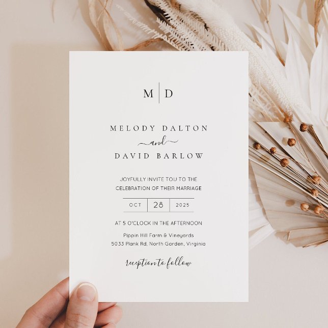 Minimalistisk Elegant Bröllopsinbjudan Mall (Modern Elegant Wedding Invitation with Monogram)