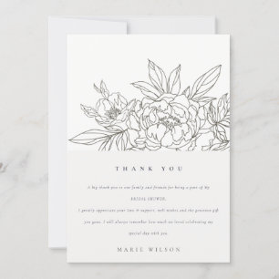 Minimalistisk Elegant Brun Blommig Skiss Bröllopsd Tack Kort