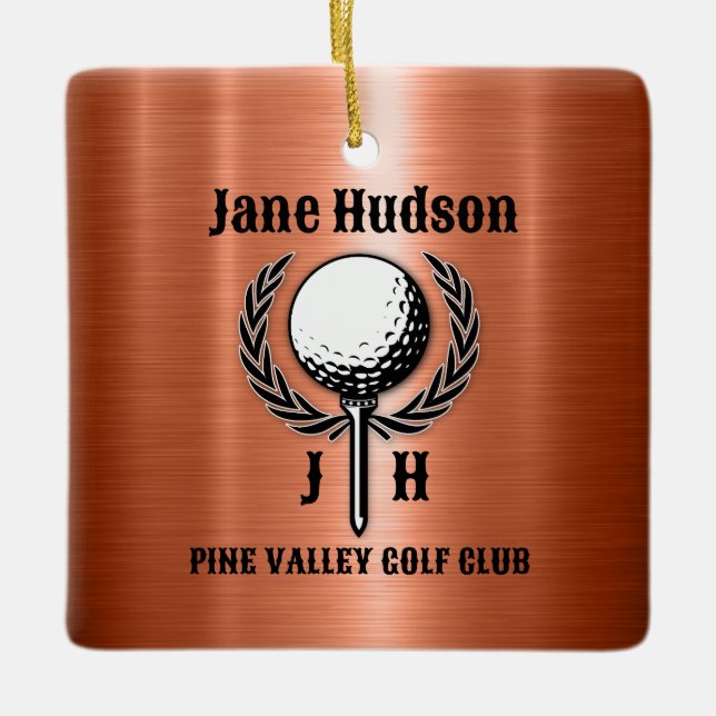 Minimalistisk Elegant Brushed Copper Golf Design Julgransprydnad Keramik (Framsida)