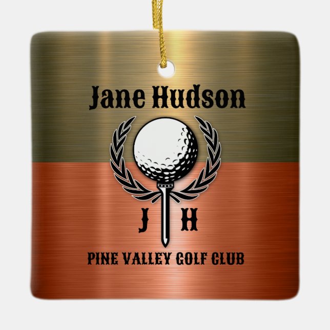 Minimalistisk Elegant Brushed Copper Golf Design Julgransprydnad Keramik (Framsida)