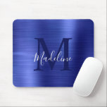 Minimalistisk Elegant Brushed Metall Blue Monogram Musmatta<br><div class="desc">Minimalistisk Elegant Brushed Metall Blue Monogram Mouse Pad</div>