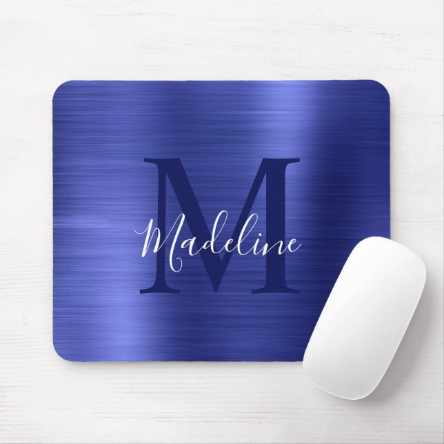 Minimalistisk Elegant Brushed Metall Blue Monogram Musmatta (Med mus)