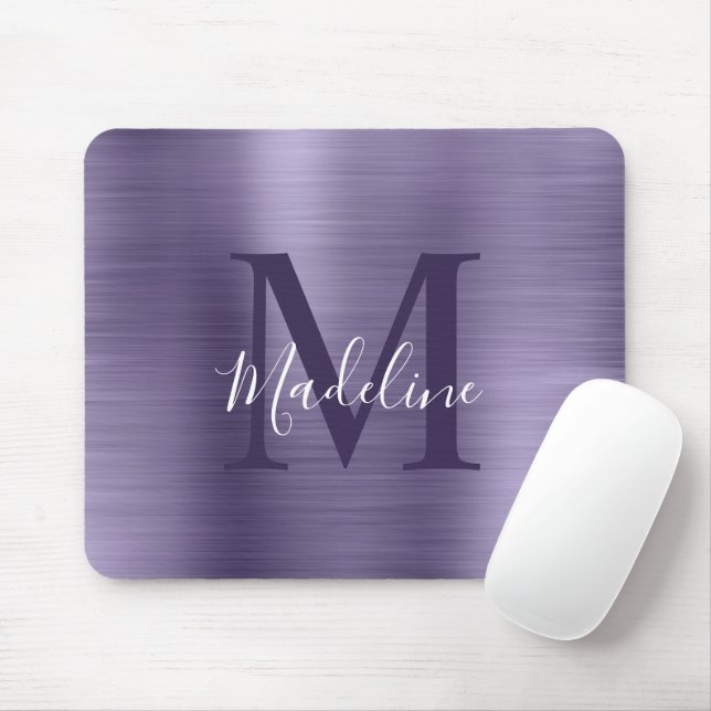 Minimalistisk Elegant Brushed Metall Lila Monogram Musmatta (Med mus)