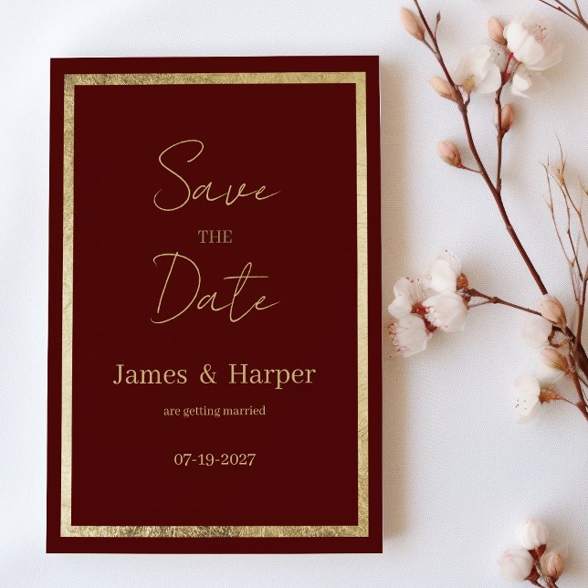 Minimalistisk elegant burgunderguld Spara datum Inbjudningar (Minimalist elegant burgundy gold Save the Date)