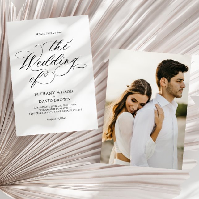 Minimalistisk Elegant-calligrafi-foto Bröllop Inbjudningar (Skapare uppladdad)