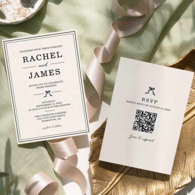 Minimalistisk Elegant Coquette Bröllop QR RSVP Inbjudningar (Skapare uppladdad)
