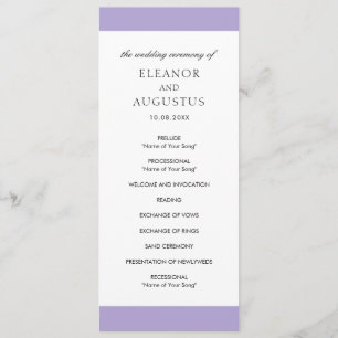 Minimalistisk Elegant Digital Lavendel Lila Bröllo Program