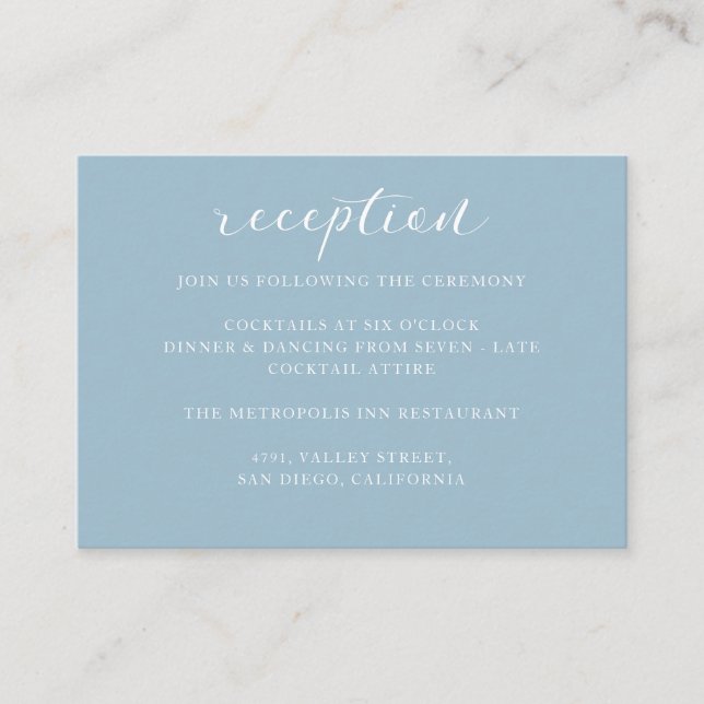 Minimalistisk Elegant Dusty Blue Wedding Reception Tilläggskort (Framsida)