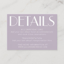 Minimalistisk Elegant Dusty Lilac Art Deco Bröllop Tilläggskort