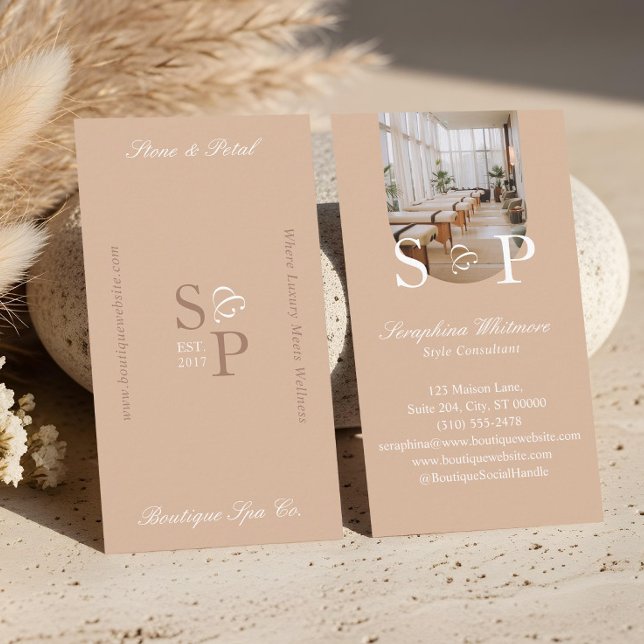 Minimalistisk Elegant Enkel Monogram Stilig Båge F Visitkort (Minimal Elegant Simple Monogram Stylish Arch Photo Business Card)