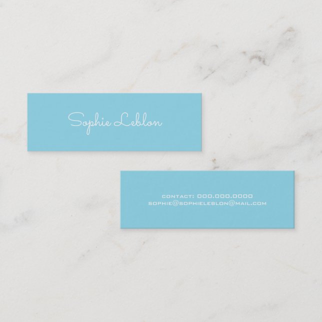 Minimalistisk Elegant Enkel skript Namn Light-Blue Mini Visitkort (Fram/baksida)