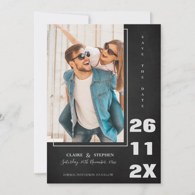 Minimalistisk Elegant, fet, vit svart Bröllop Spara Datumet (Framsida)