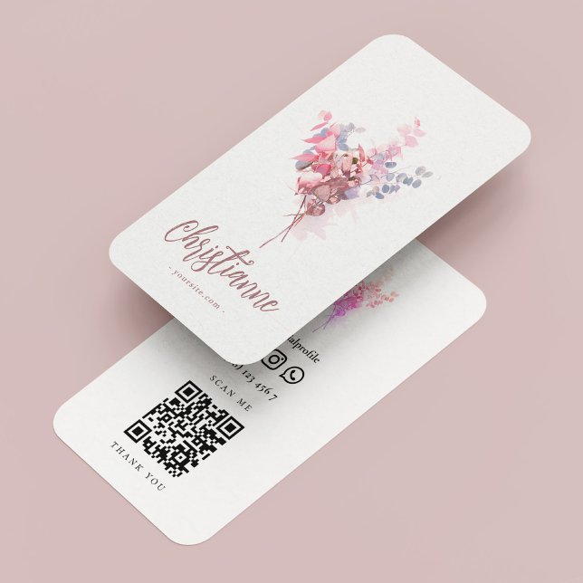 Minimalistisk Elegant, florist Qr-kod Visitkort (Minimalist Elegant Florist Qr Code Business Card
)