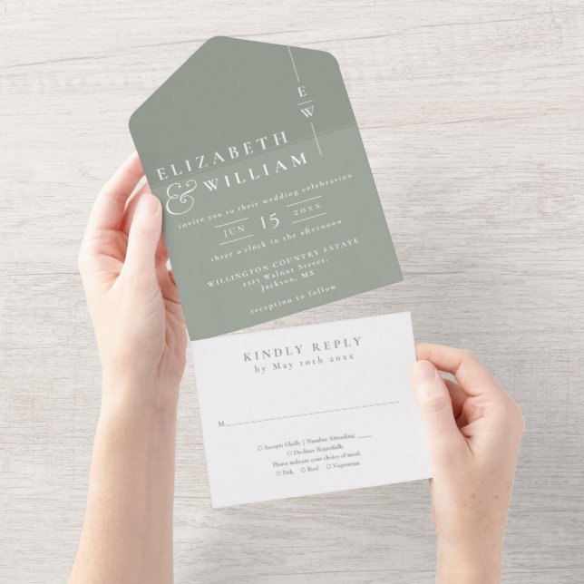 Minimalistisk Elegant för Sage Grönt Monogram Bröl (Avrivbar del)