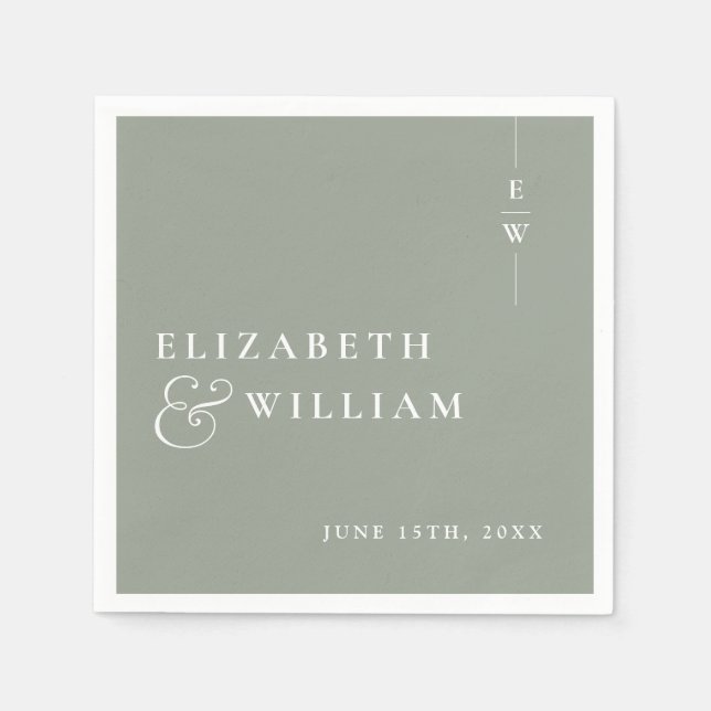 Minimalistisk Elegant för Sage Grönt Monogram Bröl Pappersservett (Framsidan)