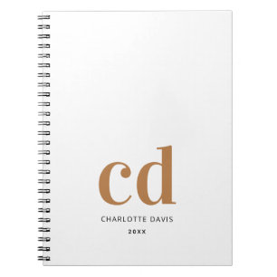 Minimalistisk elegant för vit guld monogram initia anteckningsbok