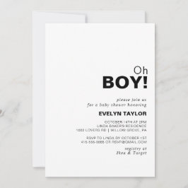 Minimalistisk Elegant Formel Oh Boy Baby Shower Inbjudningar