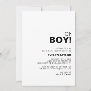 Minimalistisk Elegant Formel Oh Boy Baby Shower Inbjudningar