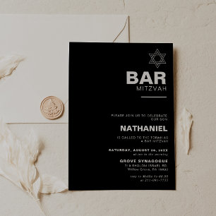 Minimalistisk Elegant Formell Black Pub Mitzvah Inbjudningar