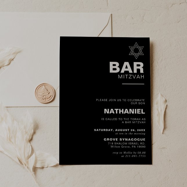 Minimalistisk Elegant Formell Black Pub Mitzvah Inbjudningar (Skapare uppladdad)