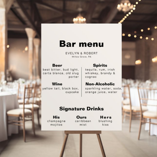 Minimalistisk Elegant Formell Bröllopsbar Meny Aff Poster (Skapare uppladdad)