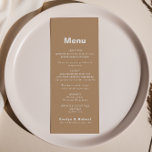 Minimalistisk Elegant Formell Brown Bröllop-meny Meny<br><div class="desc">Denna minimalistiska elegant,  formellt brunfärgat bröllop-menykort,  är perfekt för ett rustiskt bröllop. Utformningen har ett vackert teckensnitt i en brunt bakgrund för att försköna evenemanget.</div>