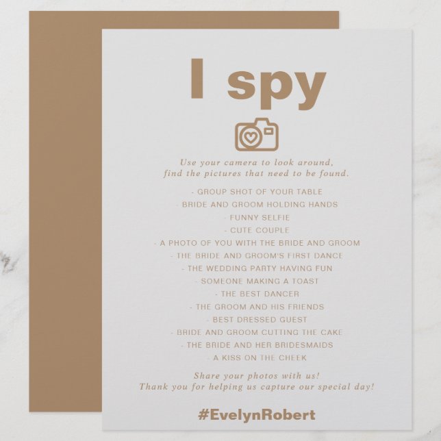 Minimalistisk Elegant Formell Brown I Spy Bröllop- (Fram/baksida)