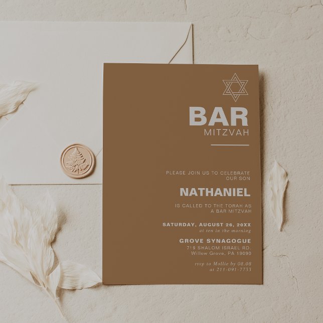 Minimalistisk Elegant Formell Brown Pub Mitzvah Inbjudningar (Skapare uppladdad)