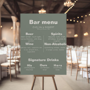 Minimalistisk Elegant Formell Grön Bröllopsbarmeny Poster