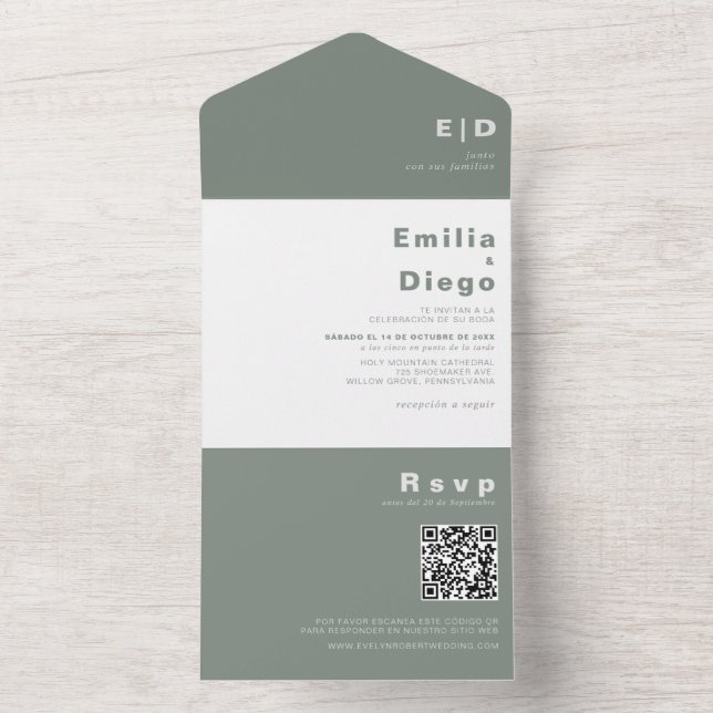 Minimalistisk Elegant Formell Grönt Boda Bröllop (Inside)