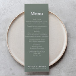 Minimalistisk Elegant Formell Grönt Bröllop Menu Meny