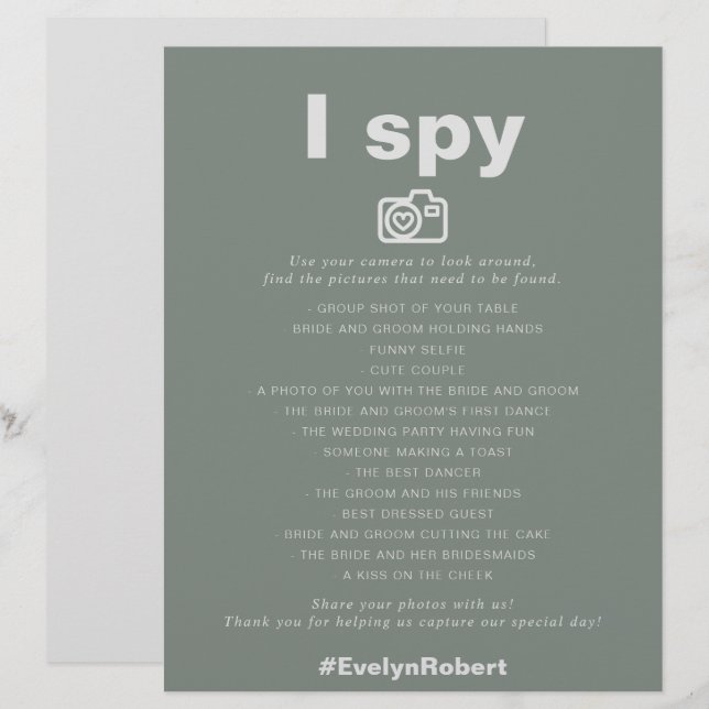 Minimalistisk Elegant Formell Grönt I Spy Bröllop- (Fram/baksida)
