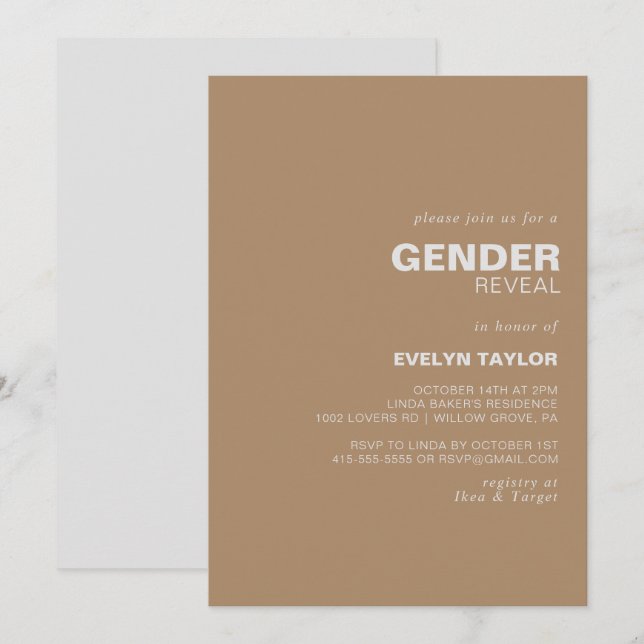 Minimalistisk Elegant Formell rund Gender-visning Inbjudningar (Fram/baksida)