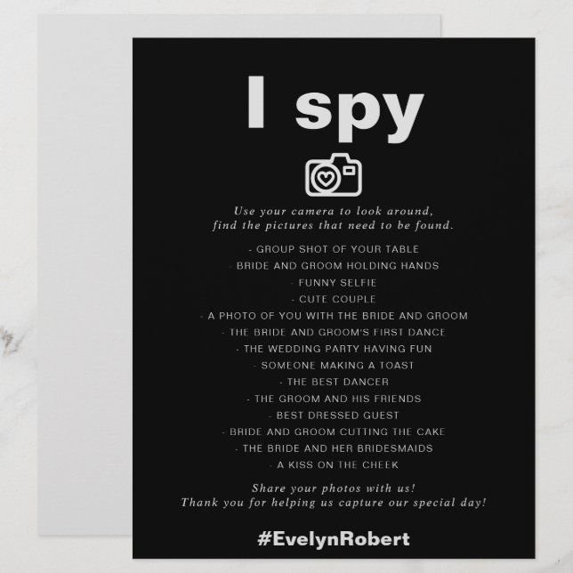 Minimalistisk Elegant Formell svart I Spy Bröllop- (Fram/baksida)