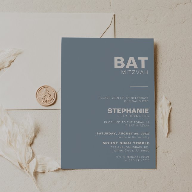 Minimalistisk Elegant Formellt blått Bat mitzvah Inbjudningar (Skapare uppladdad)