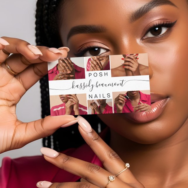 Minimalistisk Elegant Fotokollage Kalligrafi QR-ko Visitkort (Minimal Elegant Photo Collage Calligraphy QR Code Business Card)