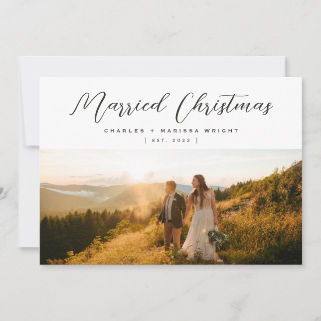 Minimalistisk Elegant, gift julskript - foto Julkort (Framsida)