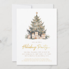 Minimalistisk elegant God jul Träd Guld Inbjudningar
