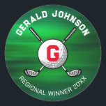 Minimalistisk Elegant Golf Monogram-design Runt Klistermärke<br><div class="desc">Eleganten Golf Monogram Design från Edward Eksi med minimal Anpassningsbar. Enkel modifiering av INITIALER och TEXTS efter dina behov.</div>