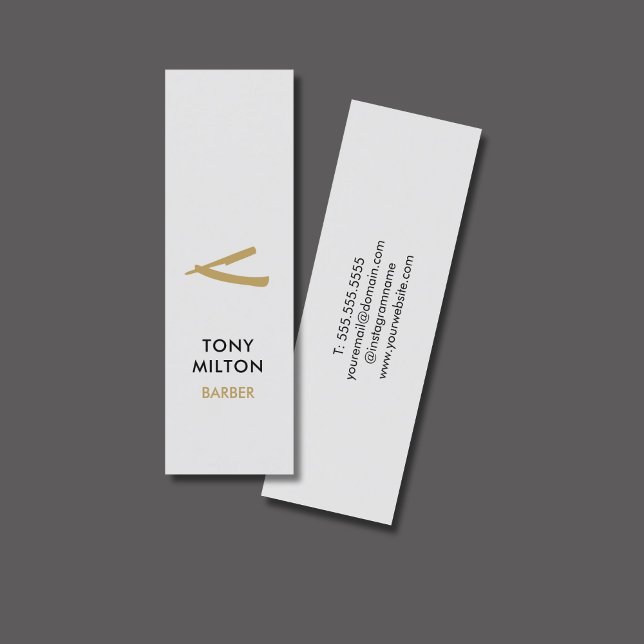 Minimalistisk Elegant Grått Faux Guld Barber Mini Visitkort (Skapare uppladdad)