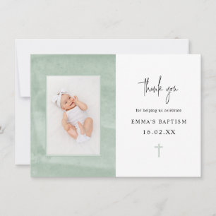 Minimalistisk Elegant Grön Akvarell Foto Dop Tack Kort