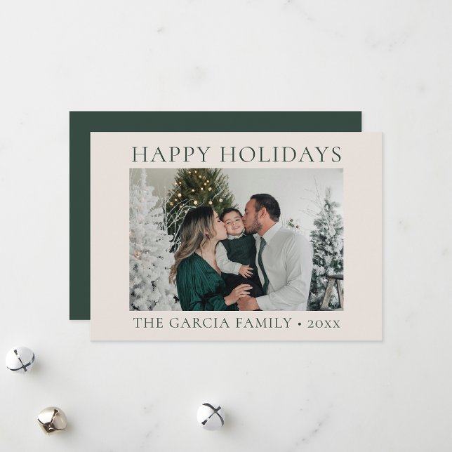 Minimalistisk Elegant Grön och Krämfärgad Foto Julkort (Skapare uppladdad)